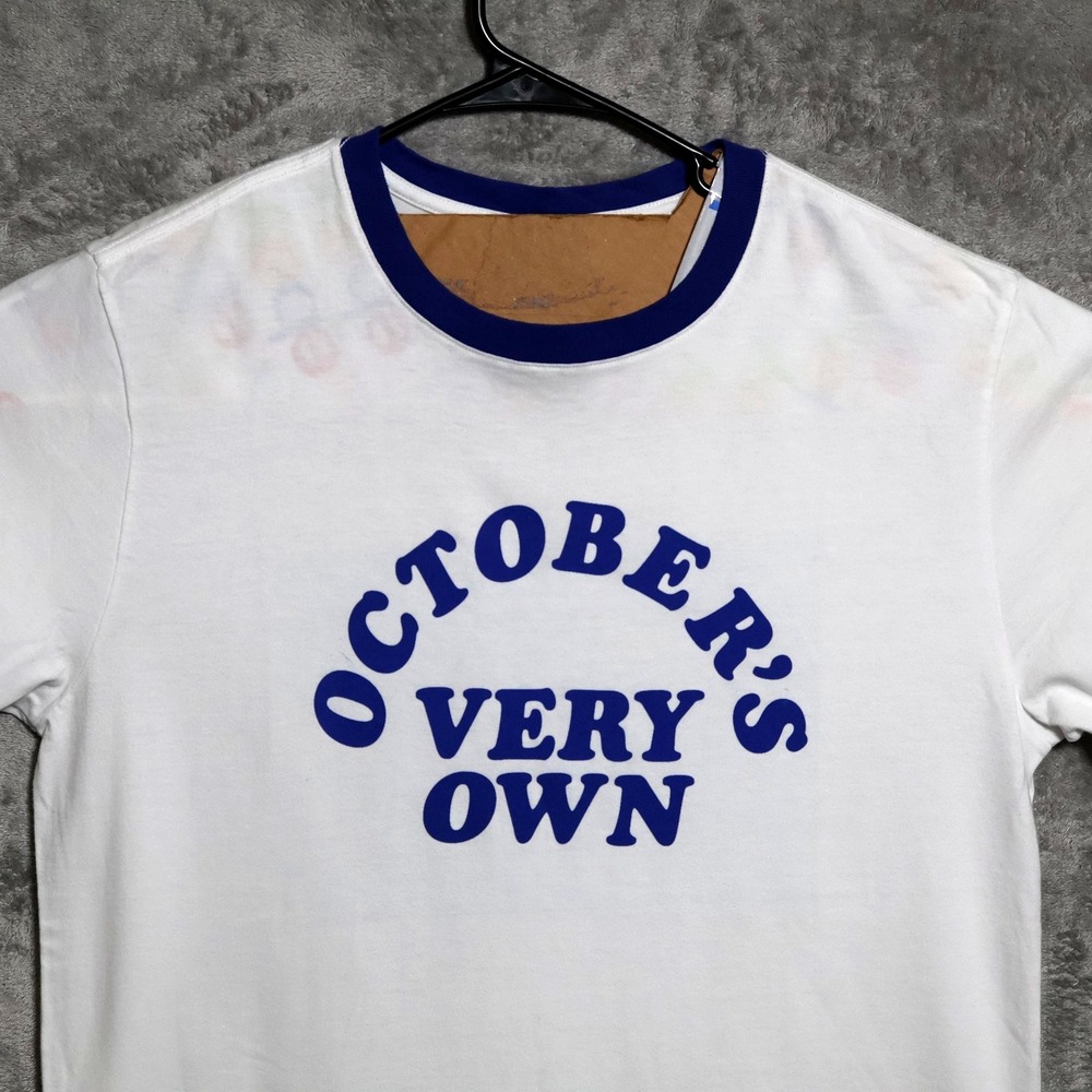 OVO Octobers Very Own T-Shirt Mens Large White Blue Ringer Crewneck Graphic Tee - Picture 2 of 11